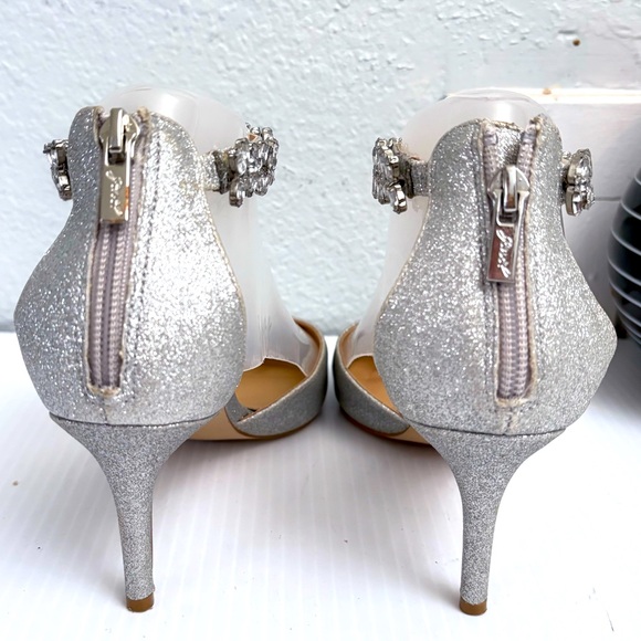 Jewel Badgley Mischka Silver Raleigh Rhinestone Ankle Strap Pumps Size 7.5 - Picture 5 of 12
